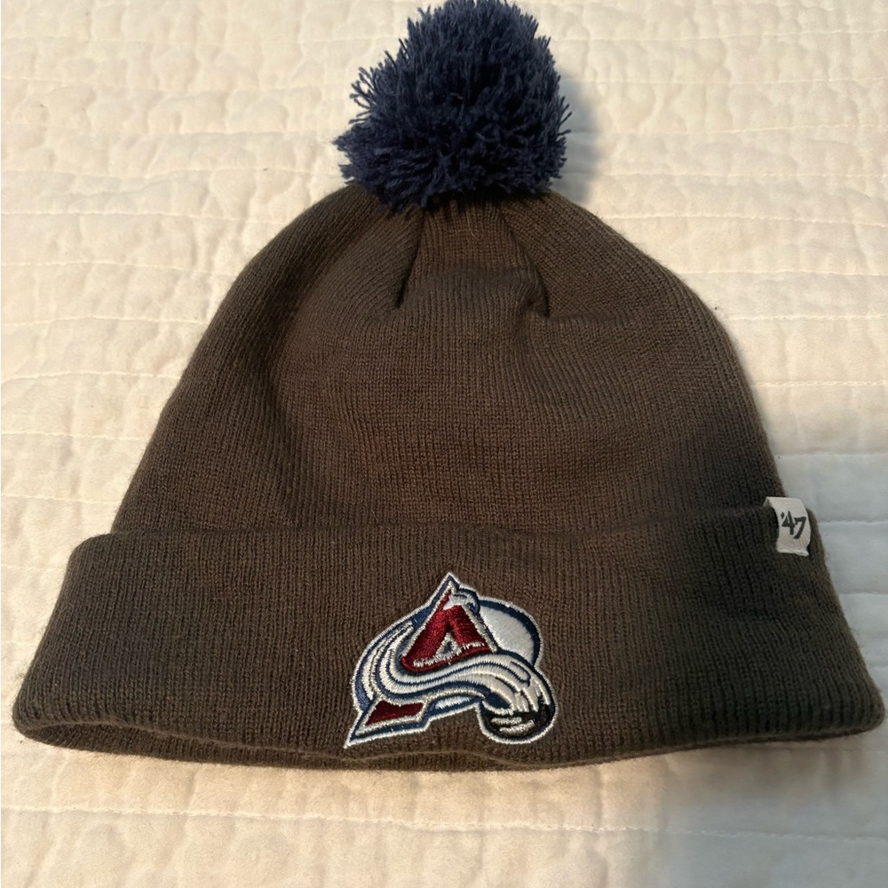 Colorado Avalanche Knit Beanie with Blue Pom